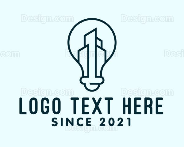 Blue Cityscape Light Bulb Logo