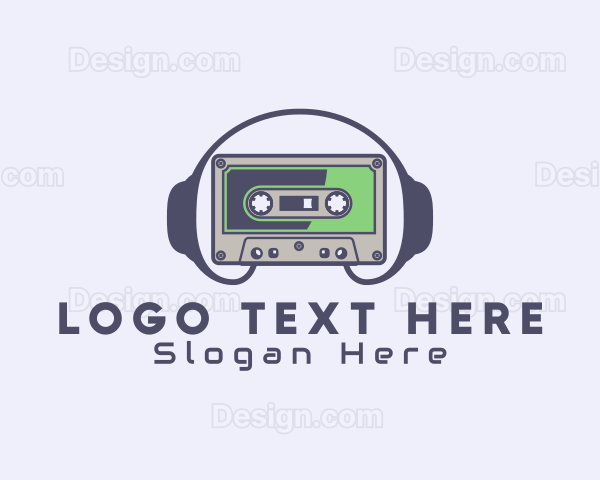 Retro Casette Tape Headphone Logo