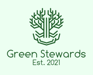 Symmetrical Green Tree logo design