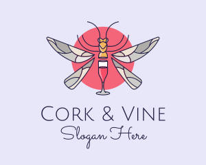 Wine Glass Dragonfly logo design