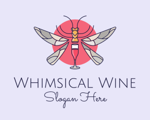 Wine Glass Dragonfly logo design