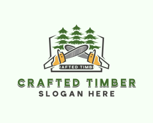 Chainsaw Pine Tree Lumberjack logo design