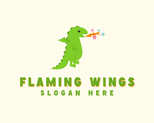 Green Kids Fire Flower Dragon logo design