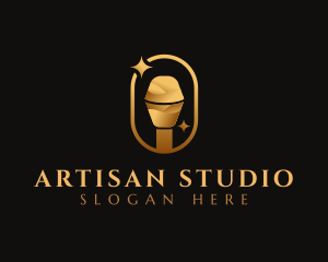 Gold Microphone Audio Mic logo design