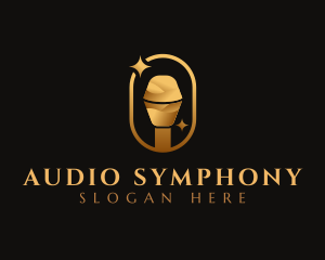 Gold Microphone Audio Mic logo design