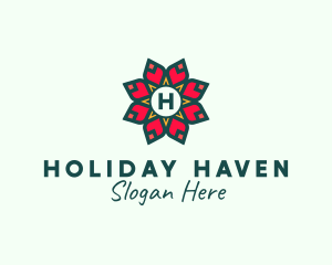 Poinsettia Flower Holiday Lantern logo design