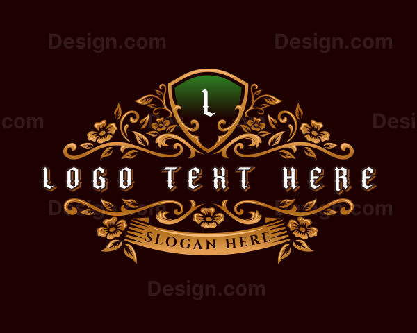 Floral Shield Wreath Logo