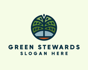 Green Tree Circle Badge logo design