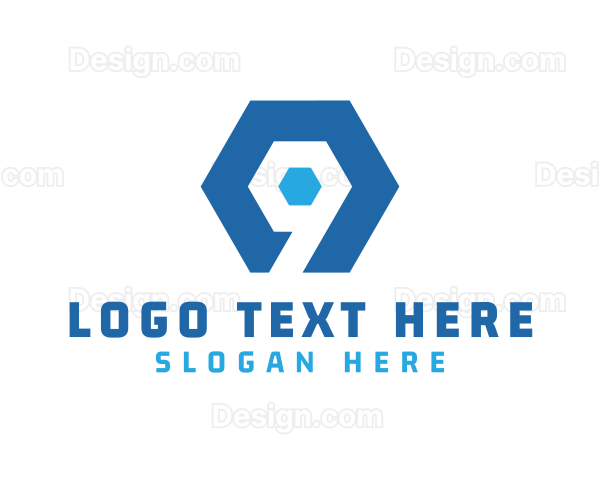 Blue Hexagon Number 9 Logo