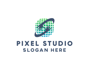 Pixel Globe Hands  logo