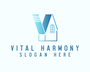 Blue House Letter V logo design