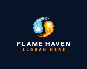 Yin Yang Fire Flame logo design