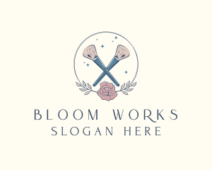 Floral Powder Brush Cosmetics logo design