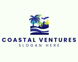 Tropical Beach Plane Travel logo design