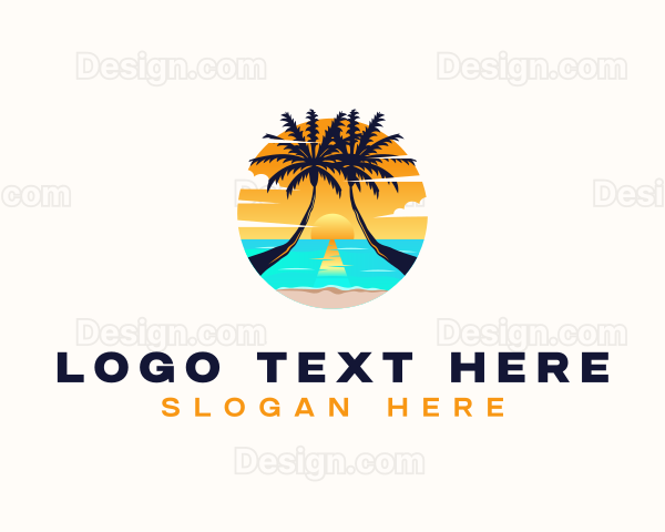 Beach Palm Tree Vacation Logo