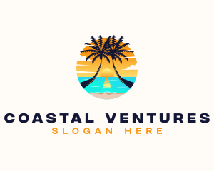 Beach Palm Tree Vacation logo design