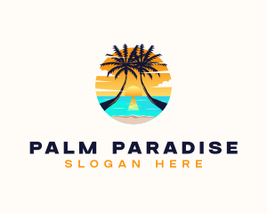 Beach Palm Tree Vacation logo design