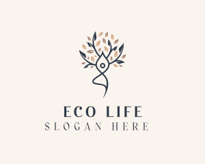 Eco Yoga Woman Tree logo design