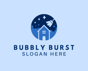 Cleaning Broom House Bubble logo design