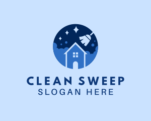 Cleaning Broom House Bubble logo design