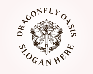 Intricate Dragonfly Key logo design