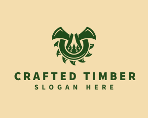 Saw Blade Axe Woodworking logo design