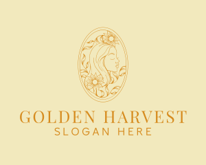 Floral Golden Woman logo design