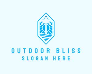 Hexagon Palm Tree Island logo design