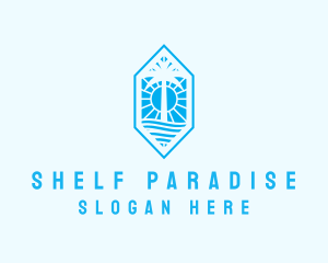 Hexagon Palm Tree Island logo design