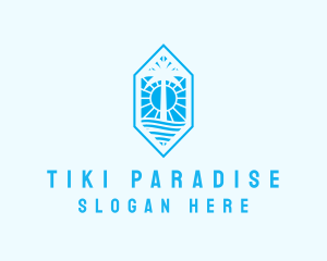 Hexagon Palm Tree Island logo design