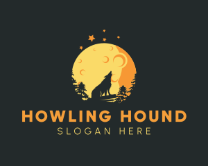 Yellow Moon Howling Wolf logo design