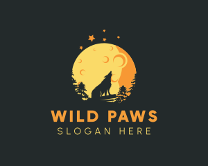 Yellow Moon Howling Wolf logo design