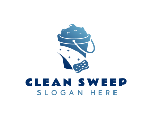 Blue Cleaning Bucket logo design