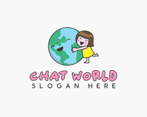 Girl Hugging Earth logo design