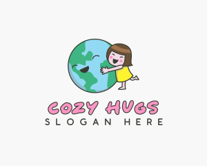 Girl Hugging Earth logo design