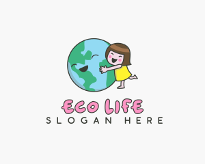 Girl Hugging Earth logo design