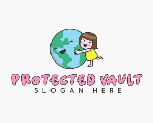 Girl Hugging Earth logo design