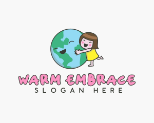 Girl Hugging Earth logo design