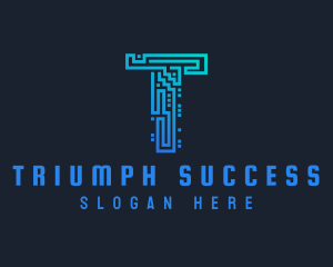 Blue Circuit Network Letter T  logo design