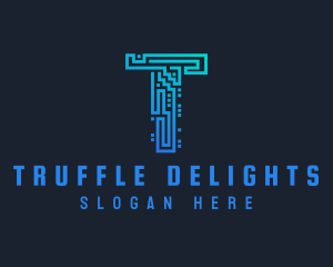 Blue Circuit Network Letter T  logo design