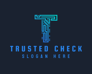 Blue Circuit Network Letter T  logo design