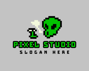 Smoking Pixel Alien logo design