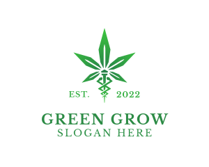 Green Cannabis Caduceus logo design