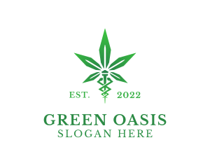 Green Cannabis Caduceus logo design