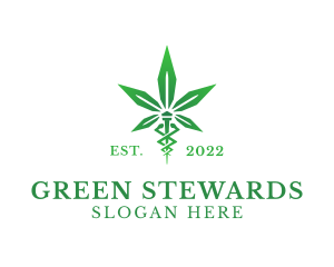 Green Cannabis Caduceus logo design