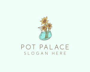 Floral Sunflower Pot  logo design