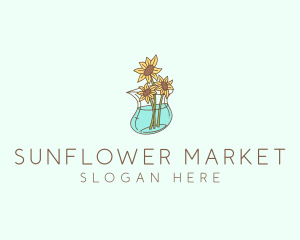 Floral Sunflower Pot  logo design