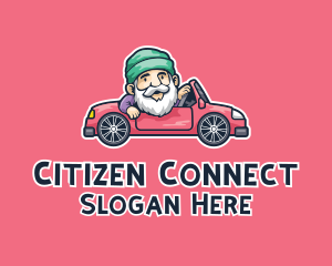 Grandfather Convertible Car Cartoon  logo design