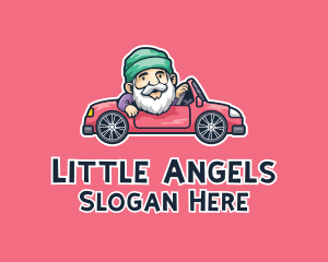 Grandfather Convertible Car Cartoon  logo design