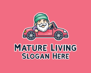 Grandfather Convertible Car Cartoon  logo design